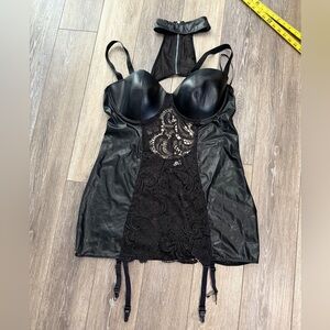 Dreamgirl Black Lace and Faux Leather Camisole